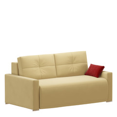 Yellow sofa with a red pillow on a white background 3d