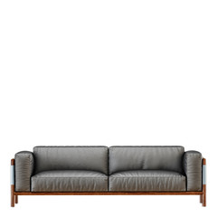 Obraz premium Leather soft black sofa with folds on a white background 3d