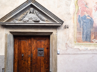 Fototapeta na wymiar outdoor portal of Benedictine Monastery in Bergamo