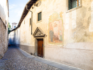 outdoor wall of Benedictine Monastery in Bergamo