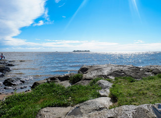 Beautiful Scenic of a River and Sun Rays. Nature Background.
