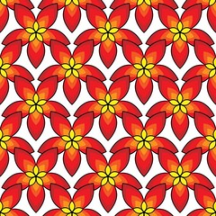 Vector illustration of simply red flowers pattern. Red and yellow flowers