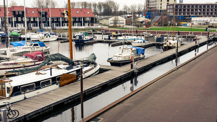 Naklejka premium boats in Reitdiephaven, Groningen