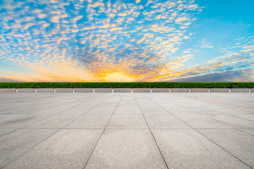 Empty square tiles and beautiful sky scenery