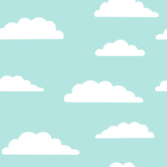 Cute seamless vector pattern. Clouds on blue background