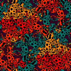 Poison-dart frogs Dendrobates . Vector study of colors and patterns. pattern of poisonous frogs with spots.