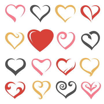 icons collection of hearts isolated on white background