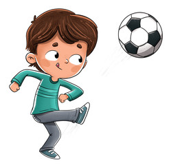 Niño jugando al futbol lanzando la pelota © malosdedos