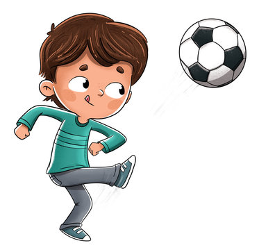 Niño jugando al futbol lanzando la pelota