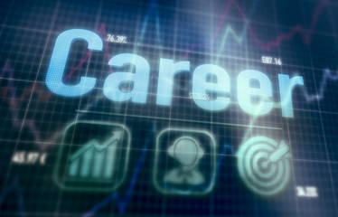 A Career concept on a blue dot matrix computer display.