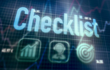 Checklist concept on a blue dot matrix computer display.