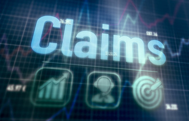 Claims concept on a blue dot matrix computer display.
