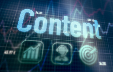 Content concept on a blue dot matrix computer display.