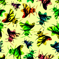 insects with abstract tree texture of different colors on a light yellow background