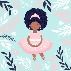 Illustration with a girl. Young ballerina in cartoon style