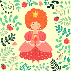 Illustration with a girl. Princess in cartoon style
