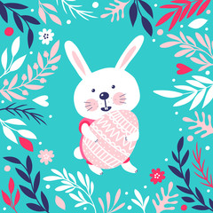 Easter card template with rabbit. Can be used for scrapbook, print and etc.