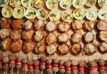 Catering service food background, top view, close-up