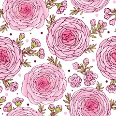 Seamless pattern with flowers. Vintage. Freehand drawing