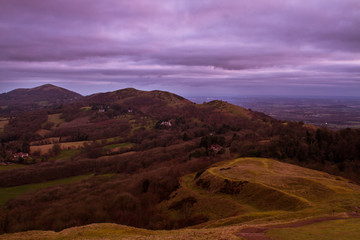 Malvern Hills seen from Herefordshire Beacon at blue hour