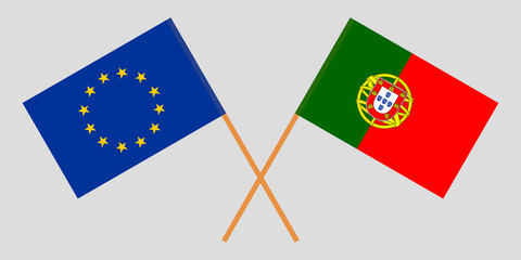Portugal and EU. The Portuguese and European flags. Official colors. Correct proportion. Vector