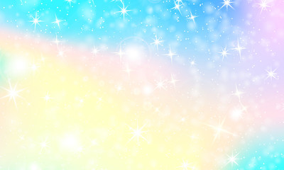 Unicorn rainbow background. Holographic sky