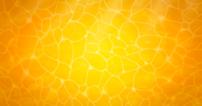 Yellow background. Surface Golden yellow liquid. Waves, flares. Detailed and realistic illustration. Overhead view. Texture. Vector nature background