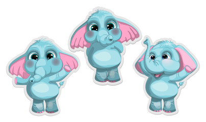 Set of labels of a lovely animated elephant 