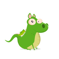 funny vector illustration of a sitting green cartoon dragon