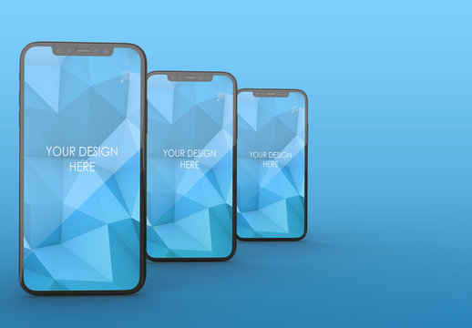 3 Vertical Black Smartphones Mockup with Editable Background