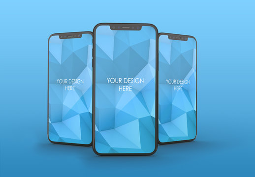 3 Vertical Black Smartphones Mockup with Editable Background