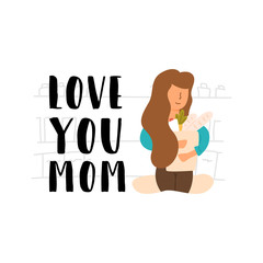 Vector Flat Banner love you Mom grocery store