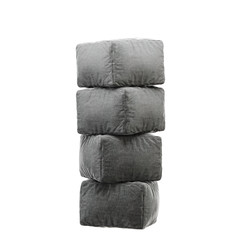 Four square poufs stand on top of each other on a white background 3d