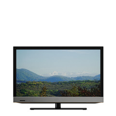 TV with a picture of the mountains on a white background 3d