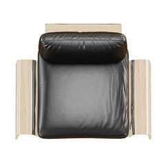 Black leather armchair on glass legs on a white background 3d