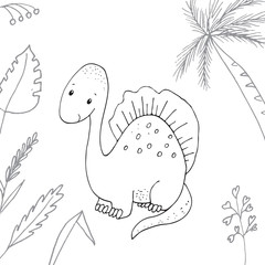 Stylized dinosaur of the middle to late Cretaceous period. Freehand sketch for anti stress coloring book page with doodle elements