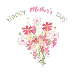 Elegant design greeting cards with text and colorful Mother's Day flowers, decorated background.