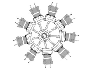 Obraz premium Radial engine on a white