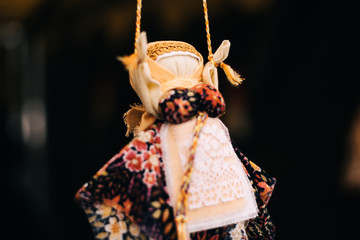 Traditional Russian stuffed on pancake week. Straw effigy for the traditional Slavic holiday -...