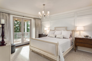 Beautiful master bedroom in new luxury traditional style home