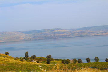 Fototapeta na wymiar Mount of Beatitudes Church Of The Beatitudes with view on Sea of Galilee, Israel