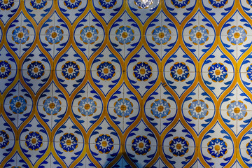 Typical Portuguese decorations with colored ceramic tiles - frontal view.
