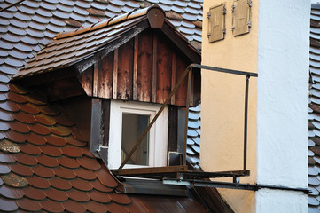 Fototapeta na wymiar small platform beside chimney at old house