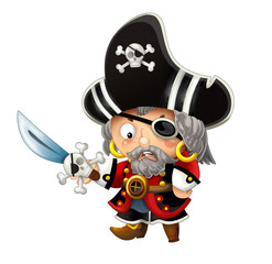 Obraz premium cartoon scene with pirate man captain with sword on his back on white background - illustration for children