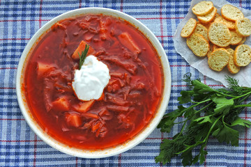 Homemade vegetable tomato borscht.