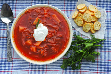 Homemade vegetable tomato borscht.