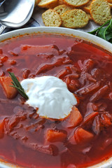 Homemade vegetable tomato borscht.