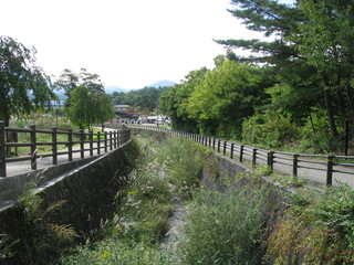 Fototapeta premium Old Japanese village with river