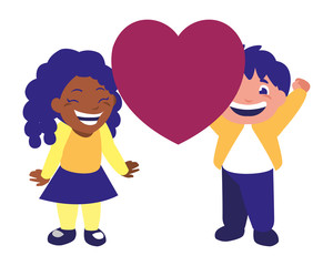 cute boy and girl holding heart