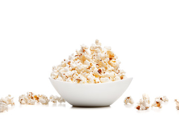 white bowl with popcorn